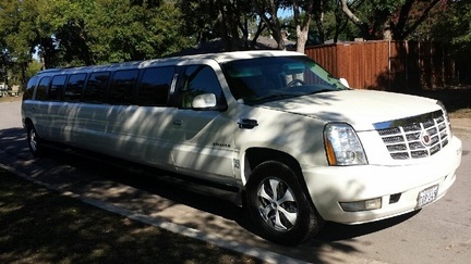 Exterior of white Escalade Limousine